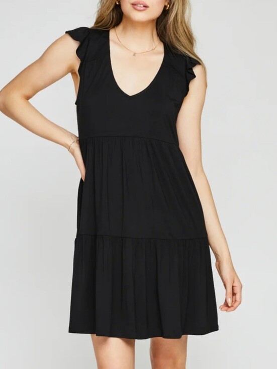 Gentle Fawn Dresses & Skirts - XL Black Ruffle Sleeve V-Neck Tiered Dress